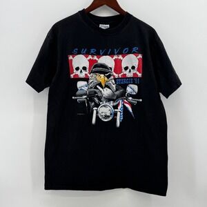 Vintage 1991 Sturgis Biker T-Shirt Hanes Beefy-T Eagle Skulls Single Stitch XL